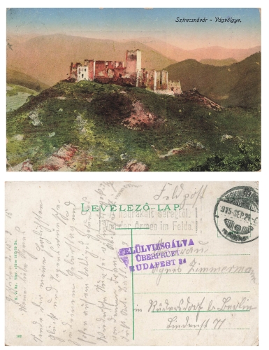 Sztrecsnovar From the army in the field Censorship stamp Checked Budapest 34 o 24.9.1915