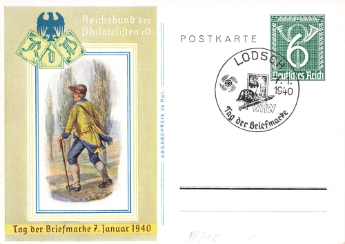 Stamp Day 1940 postal stationery P288 special cancellation Lodsch January 7, 1940