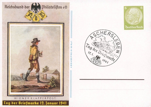 Stamp Day 1941 postal stationery P289 special cancellation Aschersleben January 12, 1941
