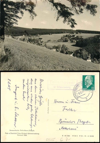 08355 Tellerhaeuser district of Schwarzenberg Country postmark on postcard o 9.8.1964