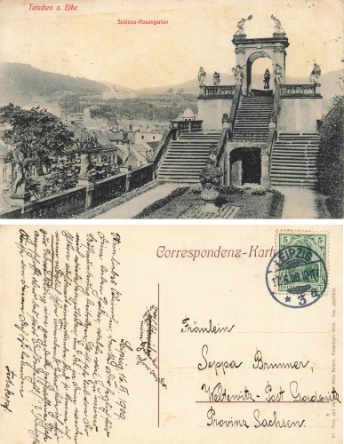 Tetschen Elbe Böhmen Schloss Rosengarten o 17.6.1909