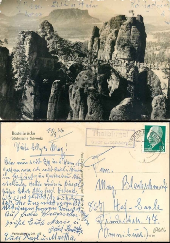 07616 Thalbuergel via Eisenberg Country postmark on Ak Bastei o 11.9.1964