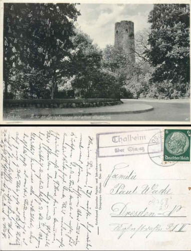 04758 Thalheim about Oschatz country postmark on postcard o 26.6.1938