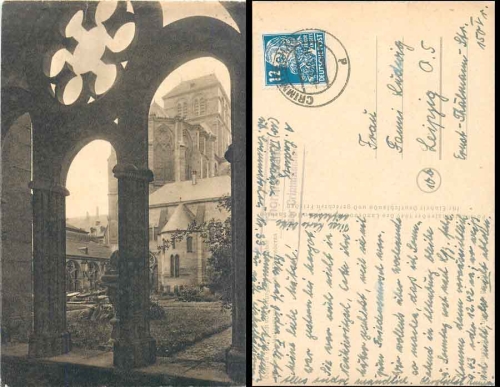 04626 Thonhausen via Crimmitschau Country postmark on AK Trier o 6.9.1952