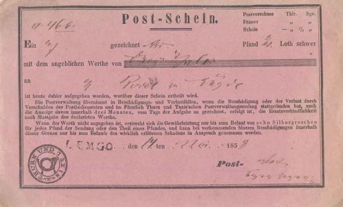 Thurn and Taxis Lemgo post note 1853