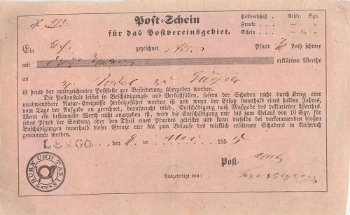 Thurn and Taxis Lemgo post note May 8, 1855