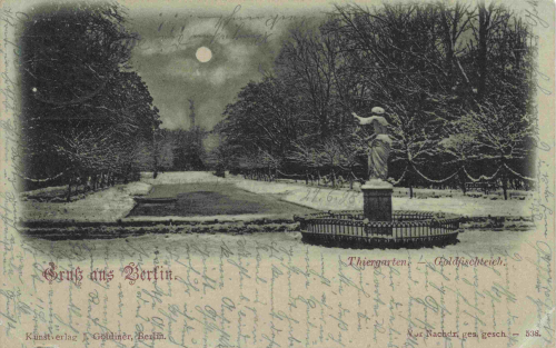 Tiergarten Berlin, Goldfish Pond, "Moonlight" postcard, c. 1898