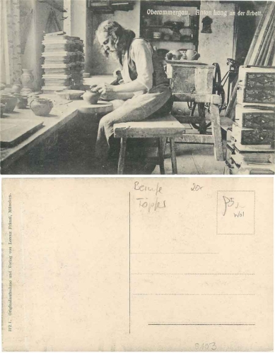 Potter Anton Lang at work, pottery wheel Oberammergau * ca. 1910