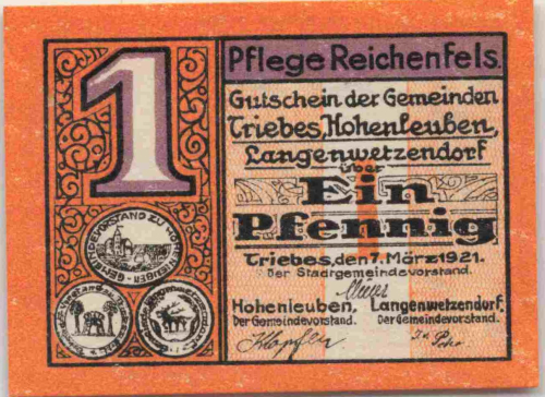 Triebes Hohenleuben Langenwetzendorf Notgeld 1921