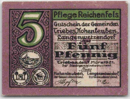 Triebes Hohenleuben Langenwetzendorf Notgeld 1921