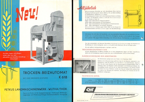 Dry pickling machine K618 Agriculture advertising brochure A4 VEB Petkus Wutha 1959