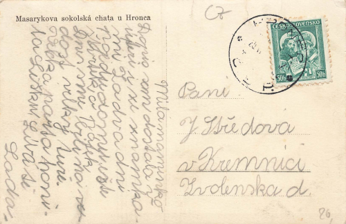 Masarykova soklska chata u Hronca o um 1950