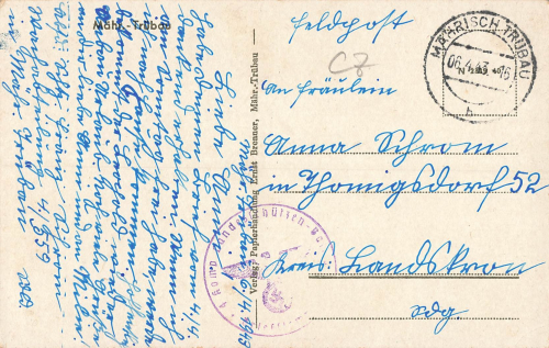 Mährisch Trübau Moravská Třebová Feldpost 2.WK 4. Komp. Landesschützen Reg. 1943