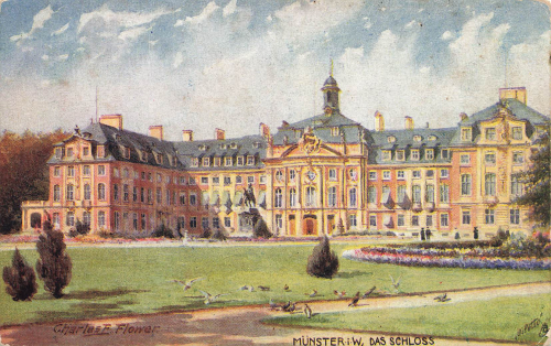 Münster Westfalen Schloss Künstlerkarte Charles E. Flower Tucks Oilette * um 1910