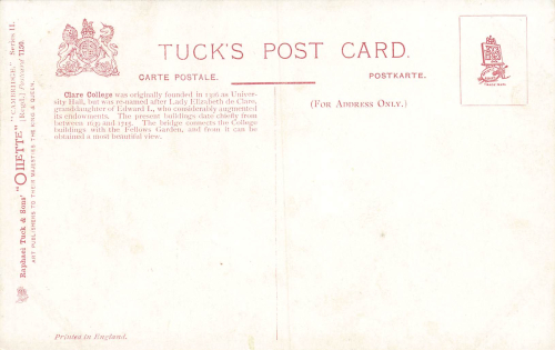 Cambridge Clare College Künstlerkarte Tucks Oilette * um 1910