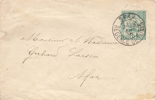 Tunisia postal envelope 5 Regence o Sfax September 23, 1908