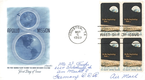 USA Apollo 8 Mission FDC First Day of Issue o Houston May 5, 1969