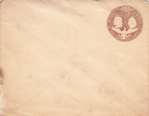 USA Five Cents postal stationery cover 400 years of discovery of America 1892 *