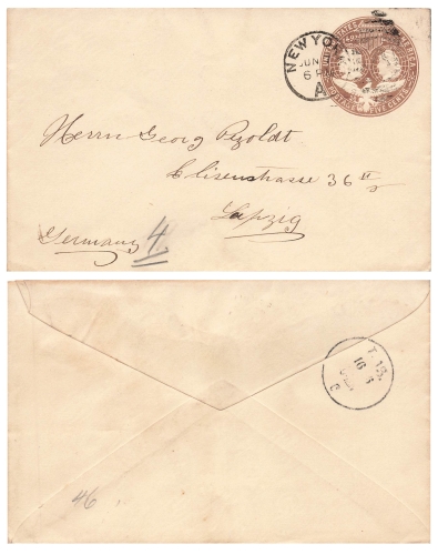 USA Five Cents Ganzsachenbrief o New York 7.6.1892 nach Leipzig