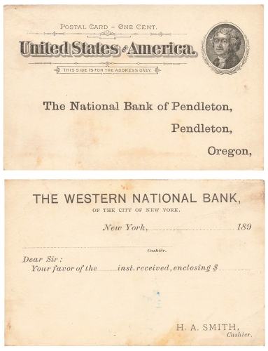 USA Postal Card One Cent Jefferson stationary 1890 *