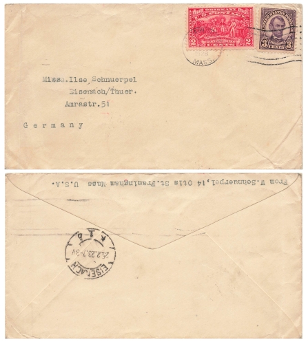 USA Two Cents Oriskany Saratoga on cover O 1928 to Eisenach