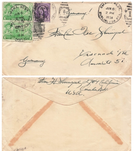 USA von Omaha Nebraska 6.6.1938  nach Eisenach