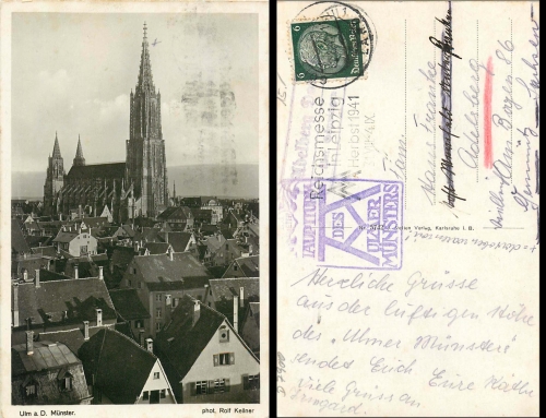 73099 Adelberg via Goeppingen country postmark on Ulm postcard o 2.8.1941
