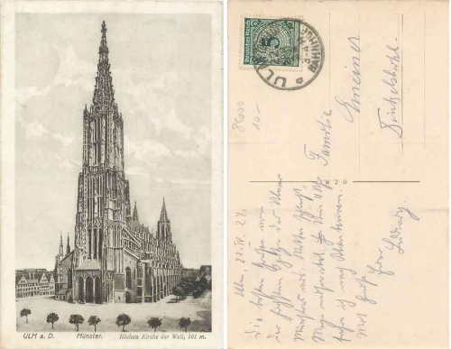 Ulm Donau Muenster  o 22.04.1924