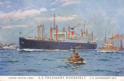 United States Lines S.S. President Roosevelt artist card Willy Stöwer * ca. 1914