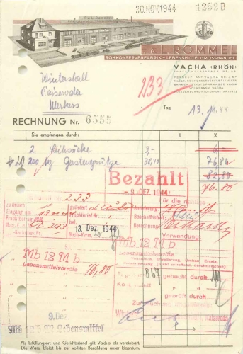 36404 Vacha Rhoen Raw canning factory F. & L. Rommel letterhead with factory view 1944