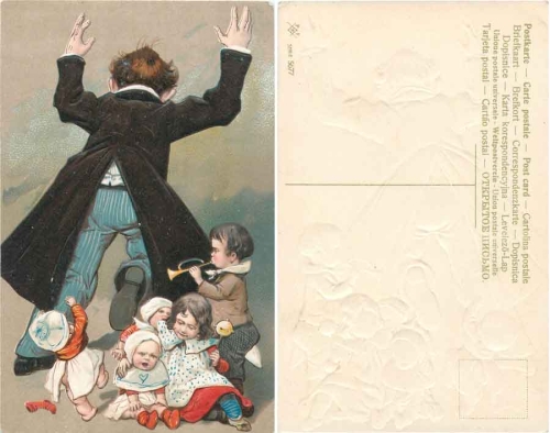 Father with 5 children embossed card series 5677 around 1905