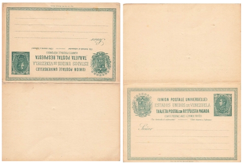 Venezuela Postal Respuesta 10 Centimos Respuesta postal stationery 1885 *