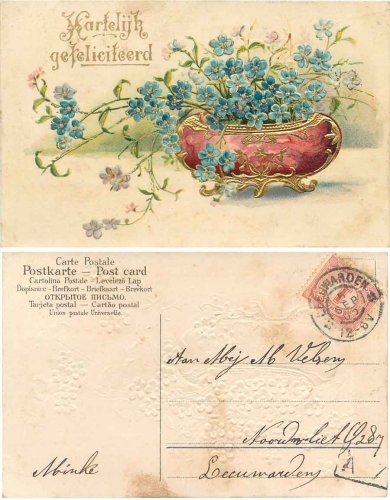 Vergißmeinnicht Goldprägekarte o 5.2.1905