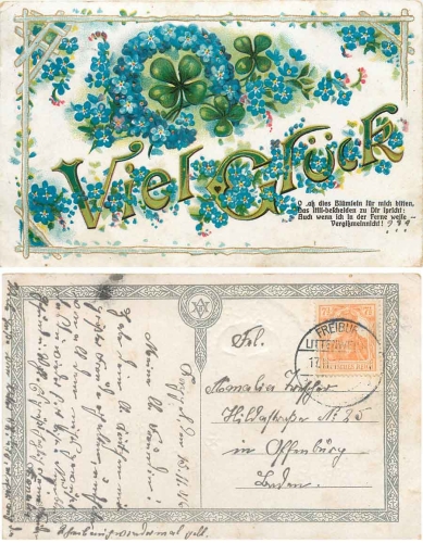 Forget-me-not with shamrock embossed card o 17.11.1916