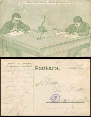 Vermessungswesen, Versandhaus Cassel, Männer zeichnend, gebr. ca. 1915
