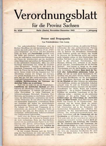 Ordinance Gazette for the Province of Saxony Halle Saale December 1945 64 pages