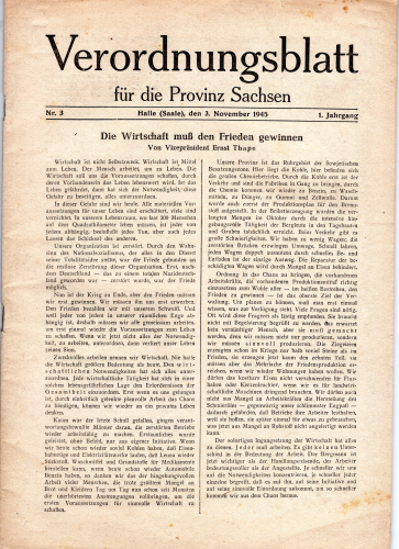 Ordinance Gazette for the Province of Saxony Halle Saale No. 3 November 1945 48 pages