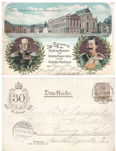 Versailles 30 Jahre Kaiserproklamation Privatganzsache Kaiser Wilhelm 1901