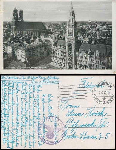 Munich Administrative Replacement Department Convalescent Company Feldpost 2. WW o 2.6.1942