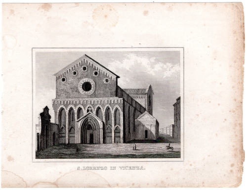 Vicenza S Lorenzo original steel engraving around 1840