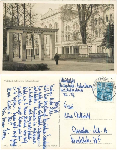39218 Volksbad Salzelmen Schoenebeck Solesanatorium o 21.9.1955 Hanich oN