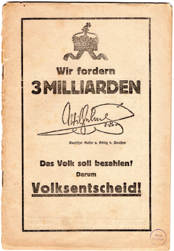 Volksentscheid Wir fordern 3 Milliarden  30 Seiten um 1920
