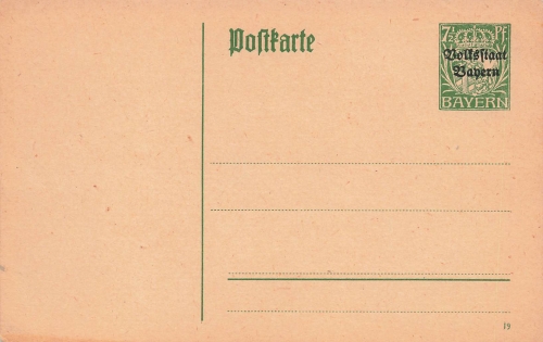 People's State of Bavaria 7 1/5 Pfennig postal stationery *