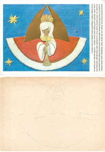 Weihnachtsengel zum Lösen aus der Karte als Aufsteller um 1950