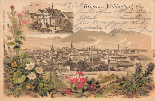 Waldenburg Schlesien Wałbrzych o Litho Bahnpoststempel Breslau-Görlitz ZUG 3397 o 1901