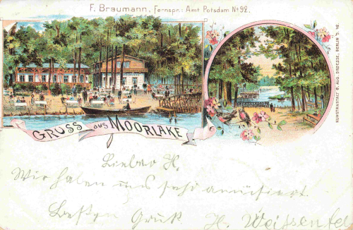 Wannsee Berlin Gasthauses Moorlake Litho Alte Ansichtskarte o 1899