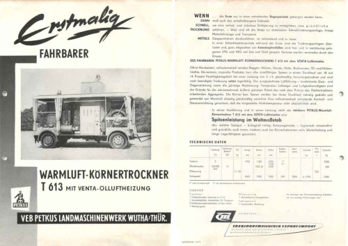 Warmluft-Körnertrocker T613 Landwirtschaft Werbeprospekt A4 VEB Petkus Landmaschinenwerk Wutha 1950