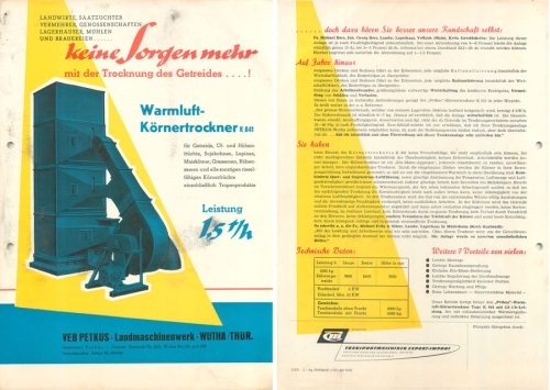Körnertrockner K841 Landwirtschaft Werbeprospekt A4 VEB Petkus Wutha 1960