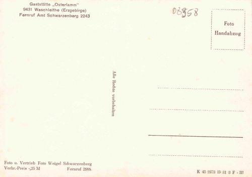 08344 Waschleite Grünhain Erzgebirge Gaststätte Osterlamm * 1973