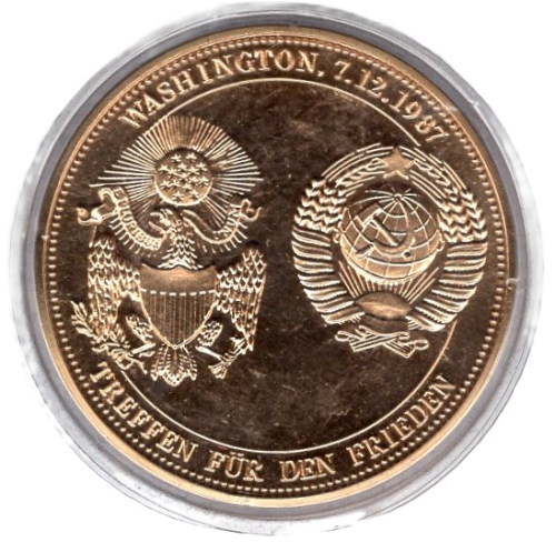 Washington Treffen Ronald Reagan Michael Gorbatschow 1987 Medaille vergoldet